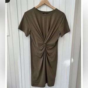 Theory Twist front shirt dress in olive green